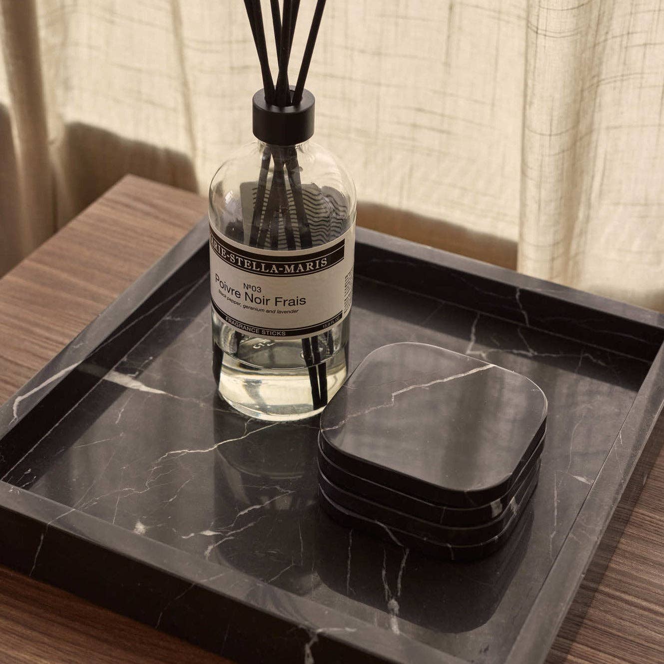 S/4 Black Square Marble Coasters