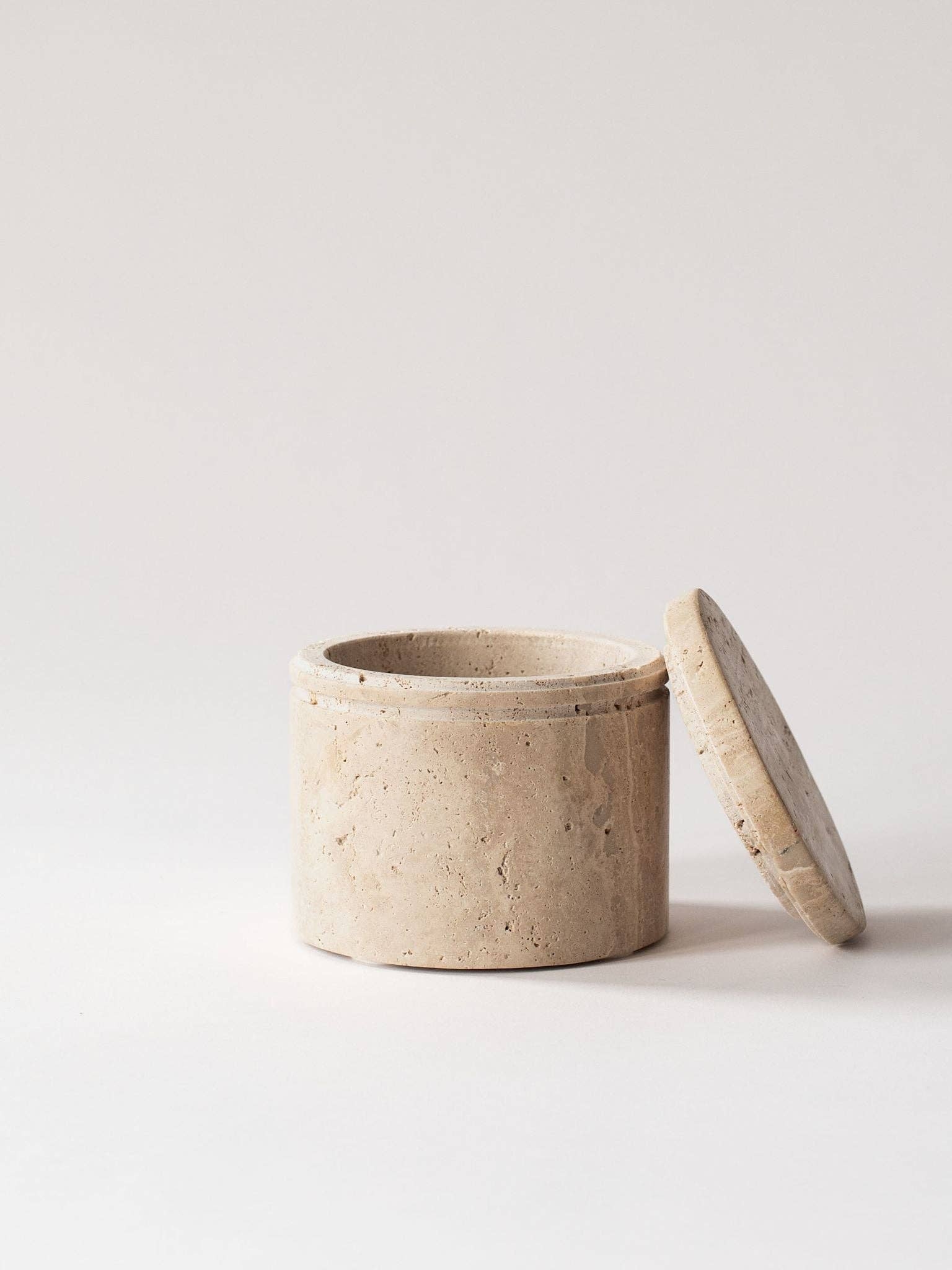 Travertine Pot w/Lid