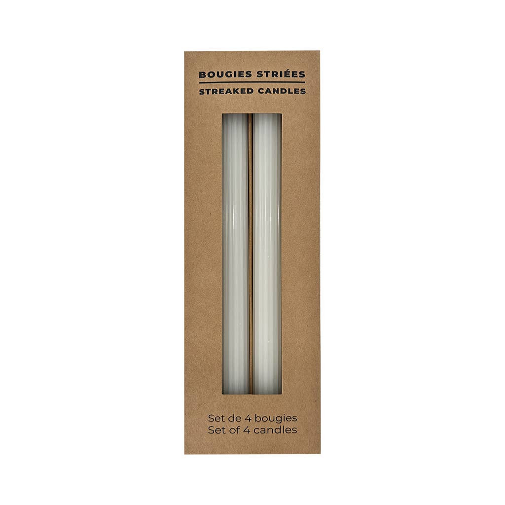 Set of 4 long ribbed white candles D2.2 H26cm