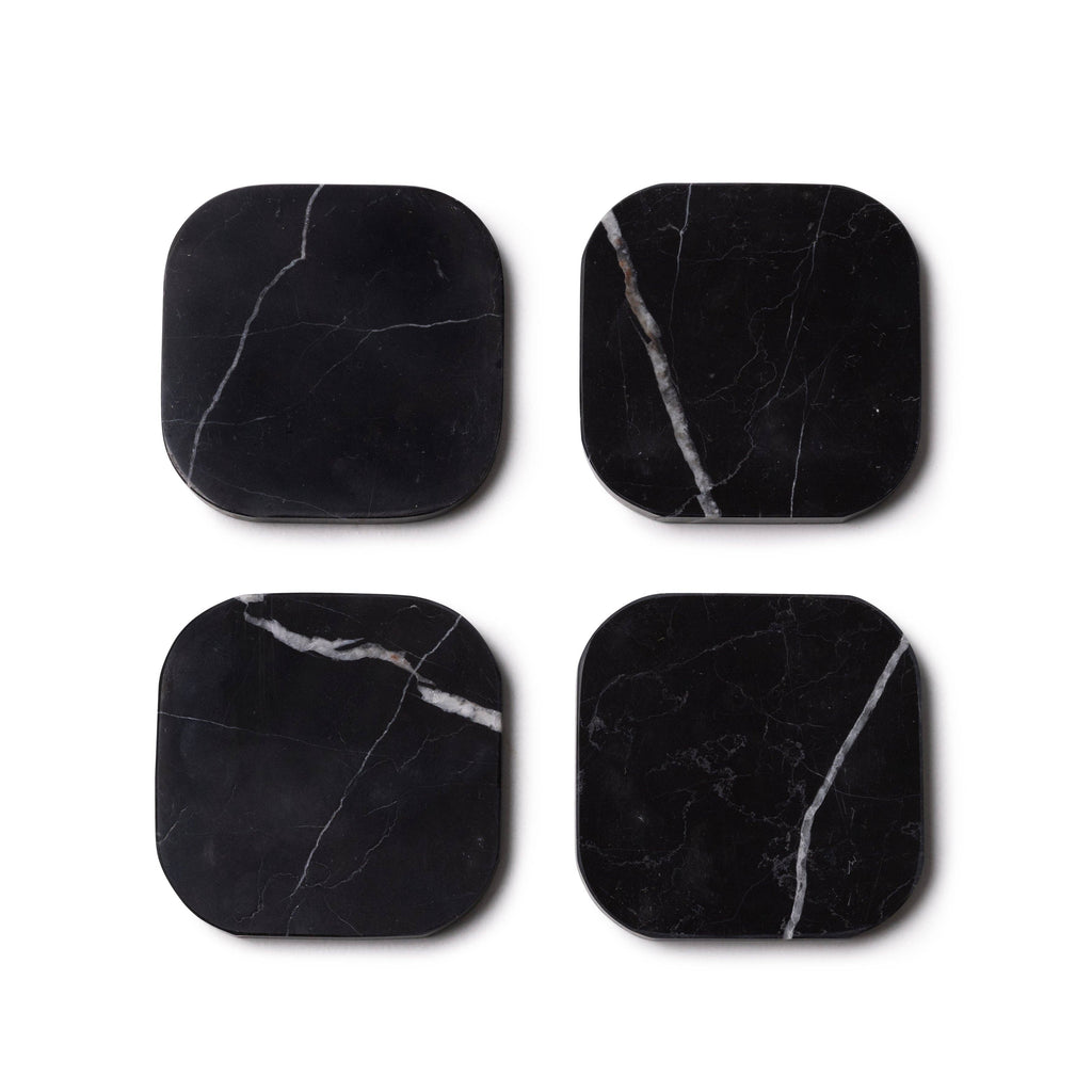 S/4 Black Square Marble Coasters