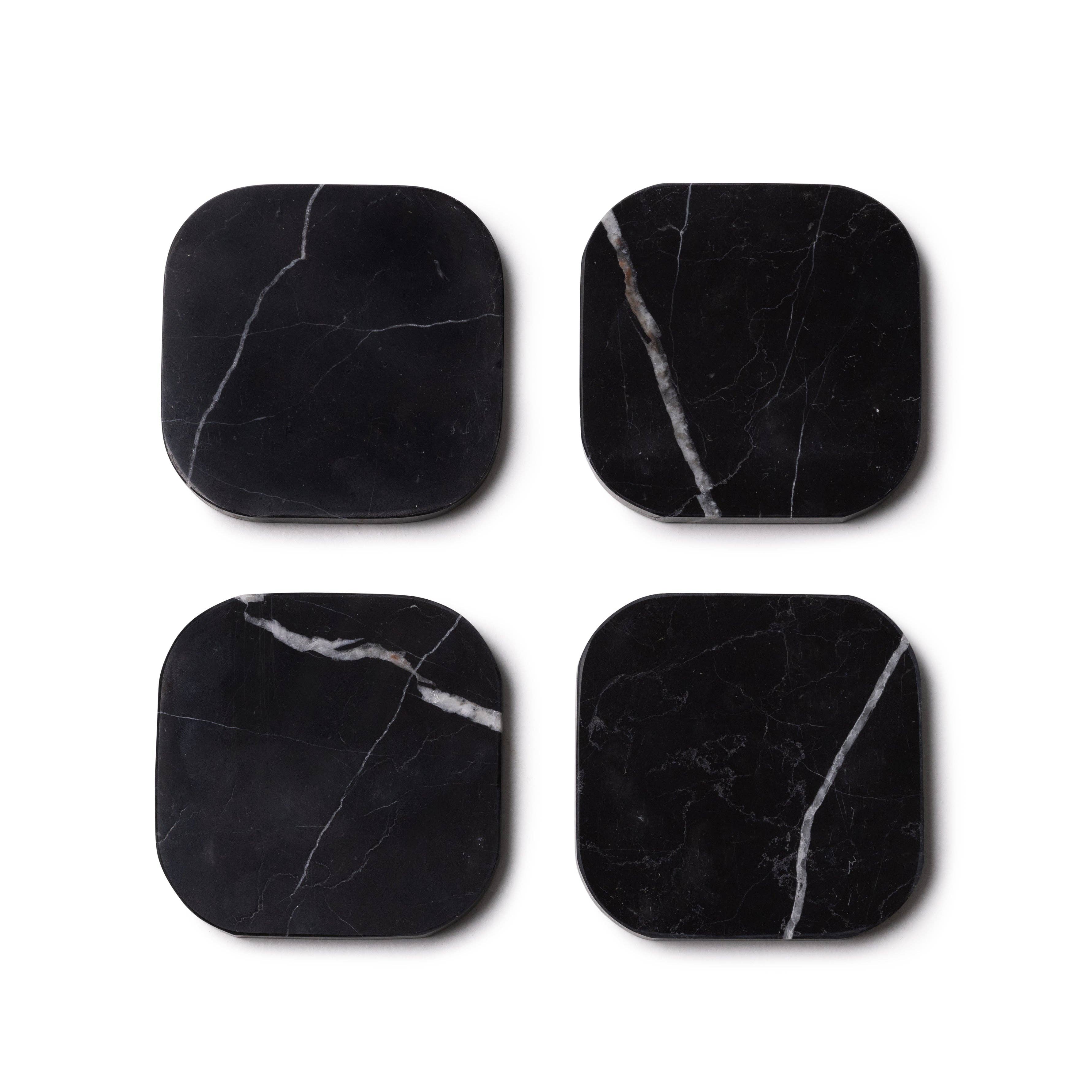 S/4 Black Square Marble Coasters