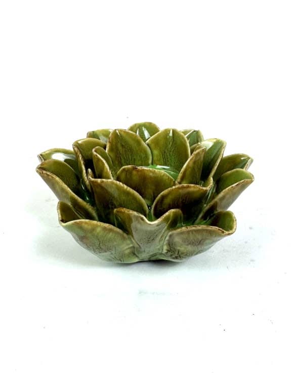 Mottled Green Floral Ceramic Tealight Holder