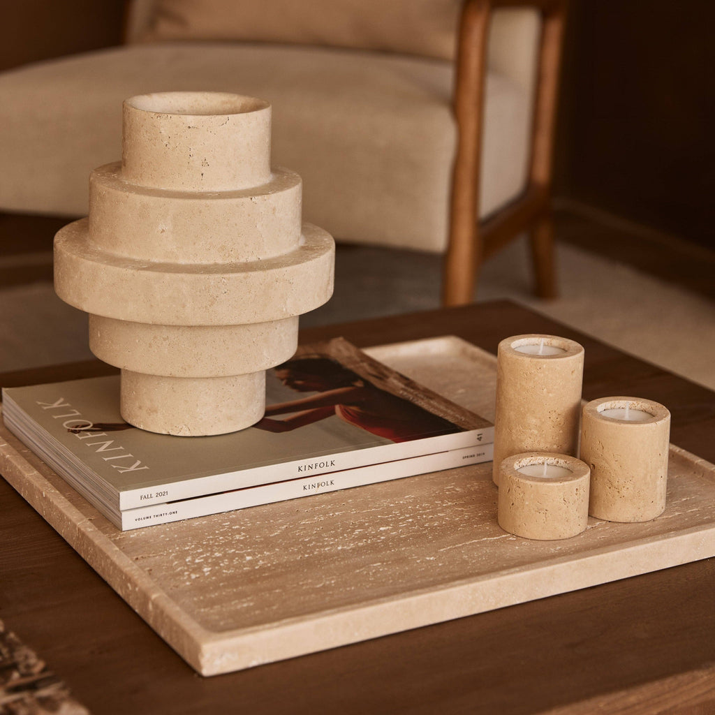 Cream Travertine Tealight Holder S Ø6x4cm