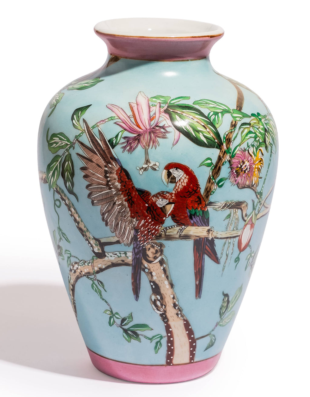 Colourful Parrot & Floral Ceramic Vase