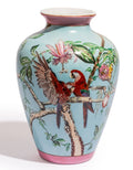 Colourful Parrot & Floral Ceramic Vase