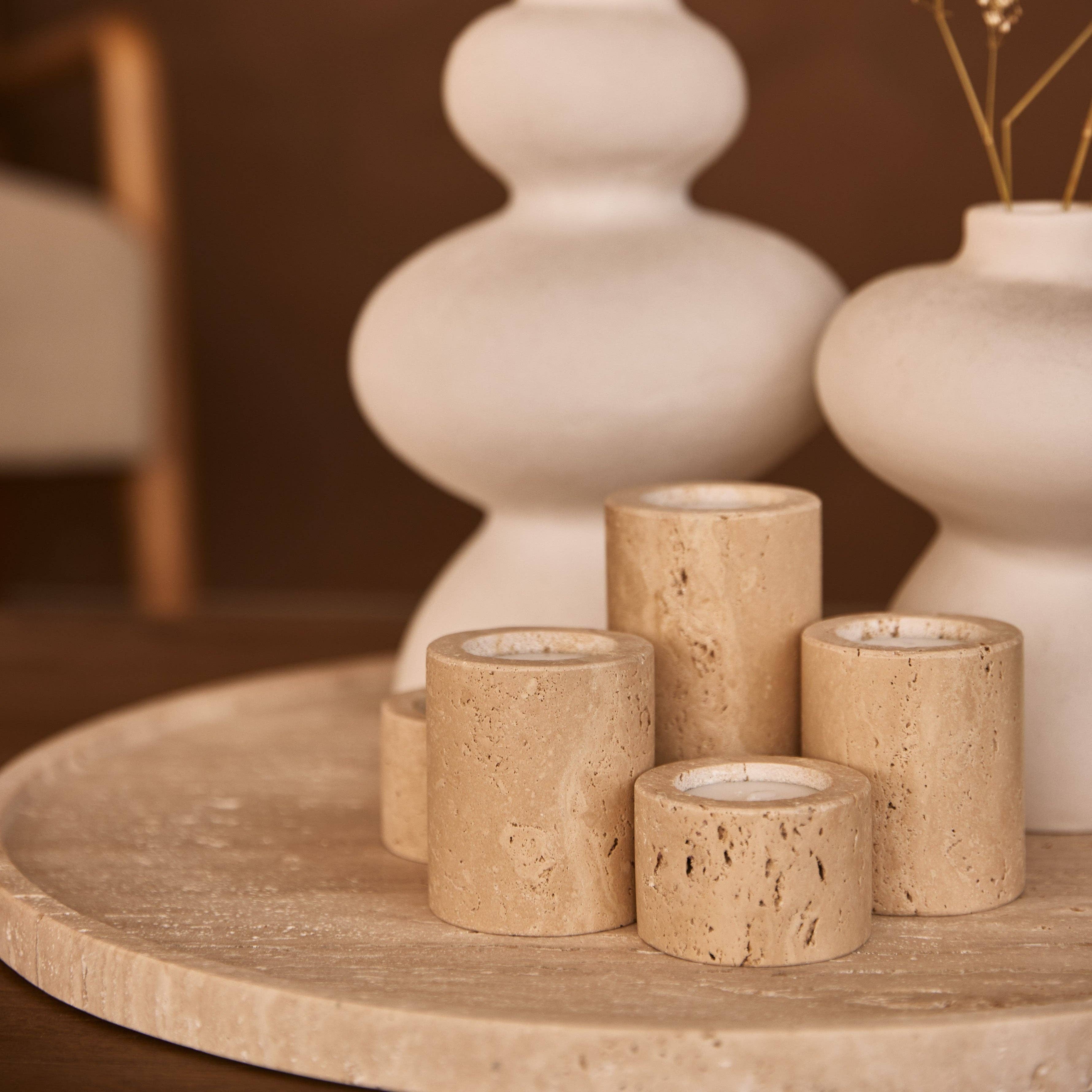 Cream Travertine Tealight Holder S Ø6x4cm