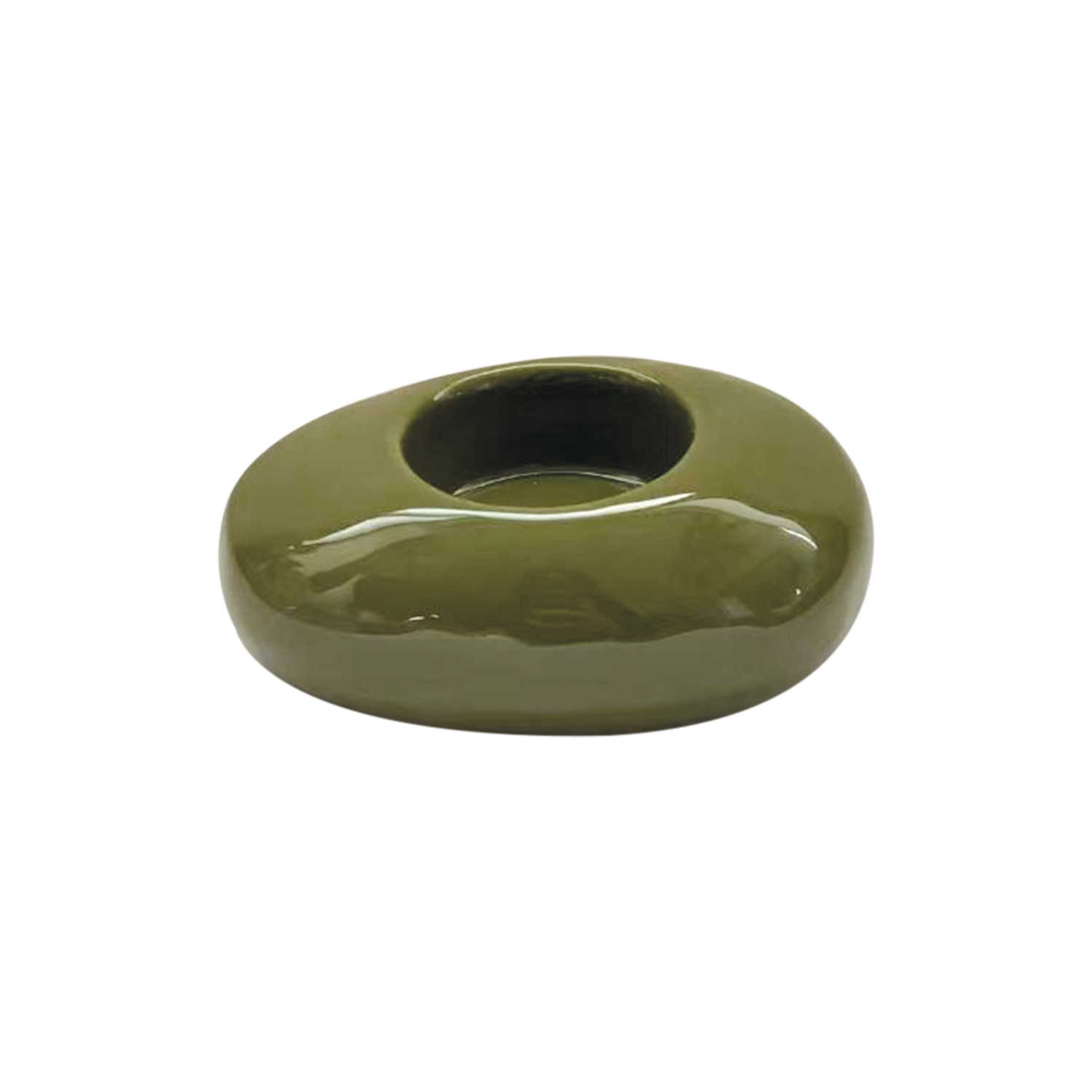 Khaki pebble candle holder L10 W6 H4.5cm