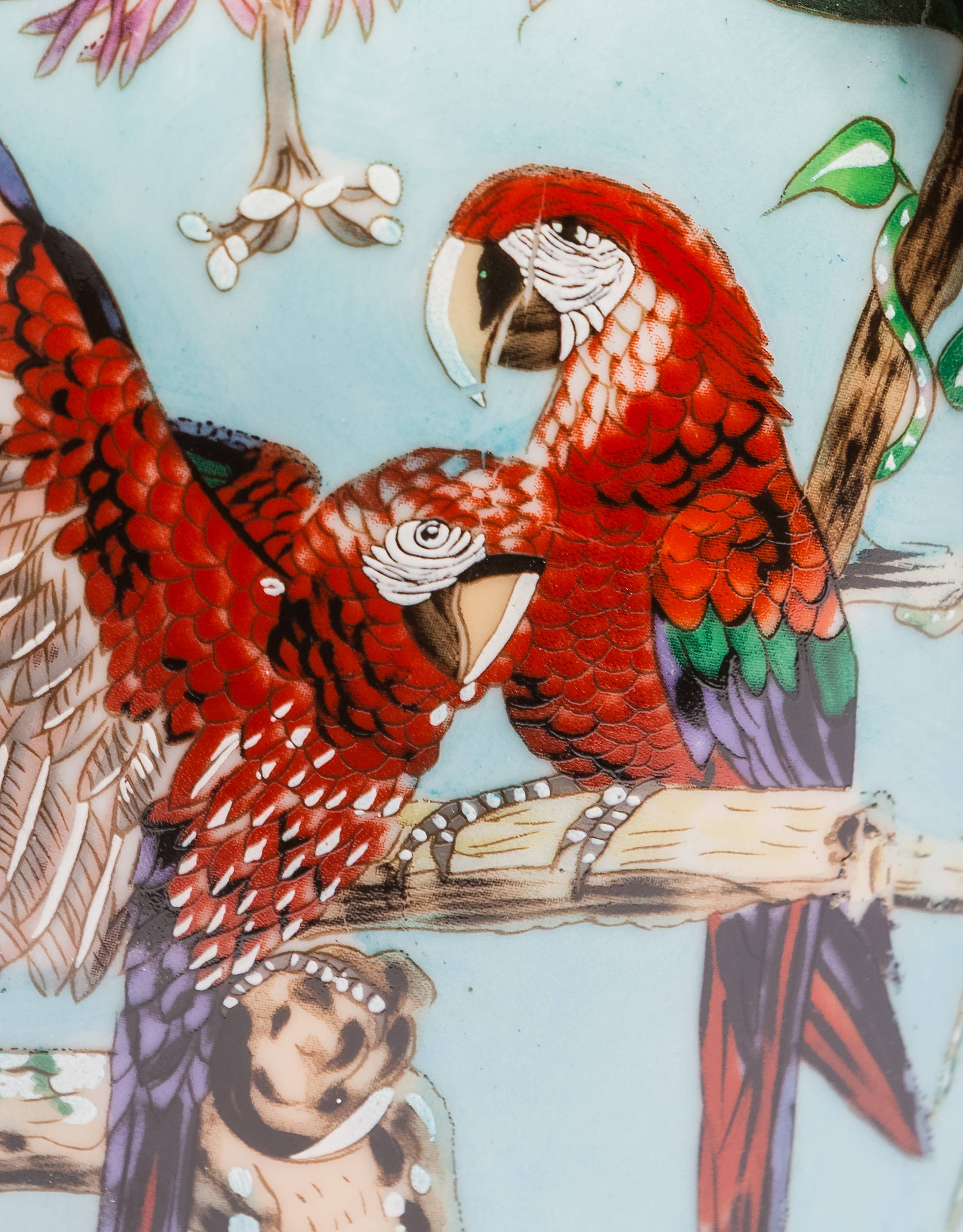 Colourful Parrot & Floral Ceramic Vase