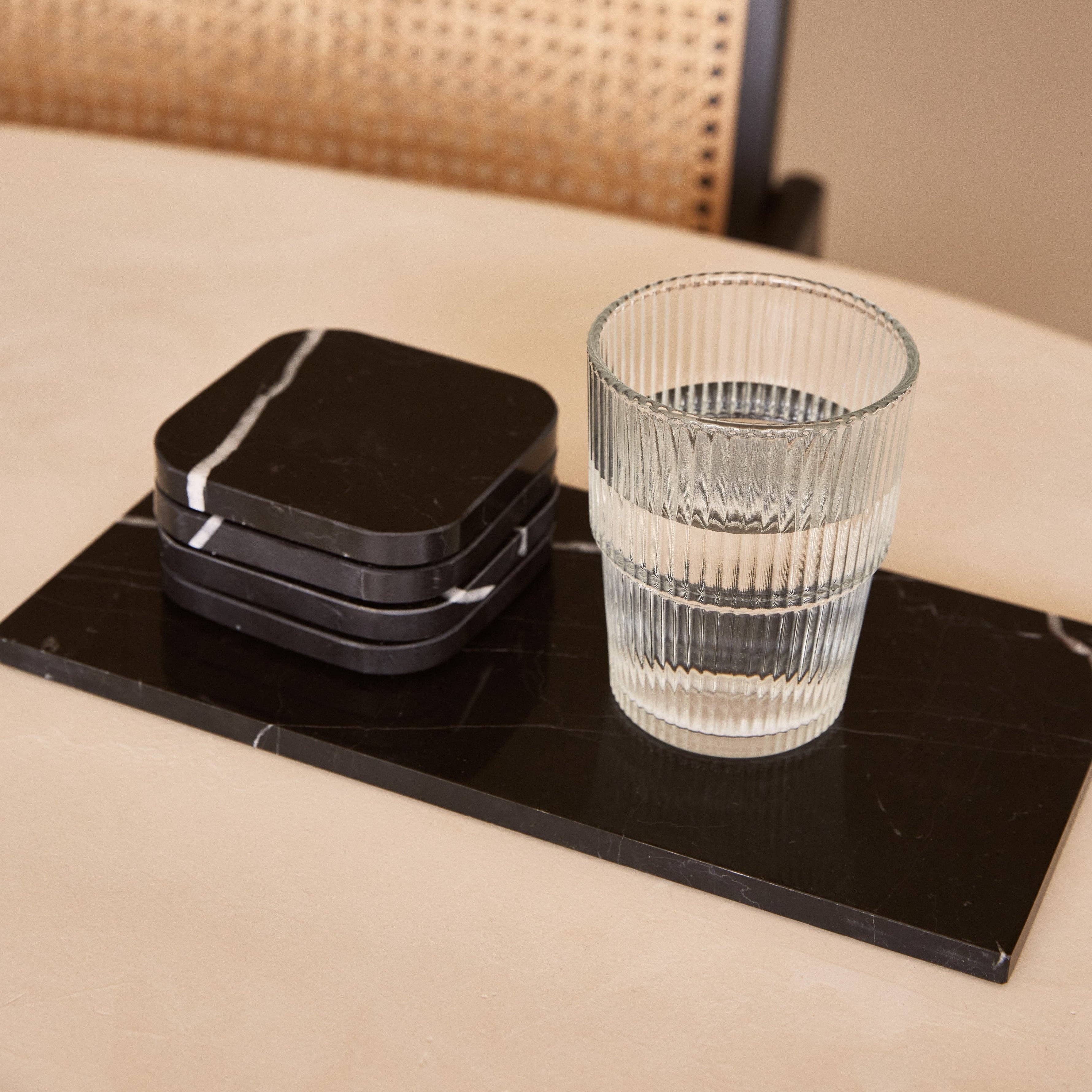 S/4 Black Square Marble Coasters