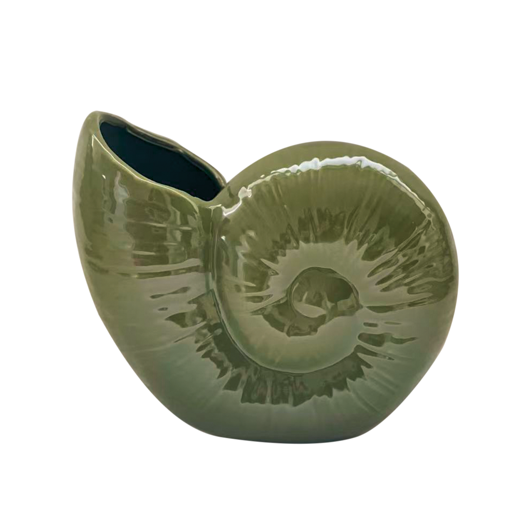 Khaki Shell Ceramic Vase L20.7 D9.5 H17.5cm