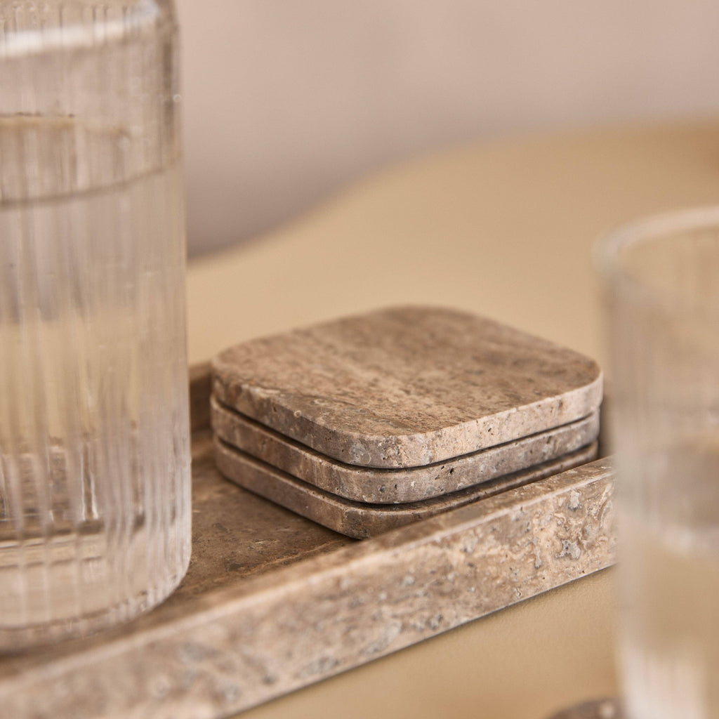 S/4 Titanium Travertine Coasters