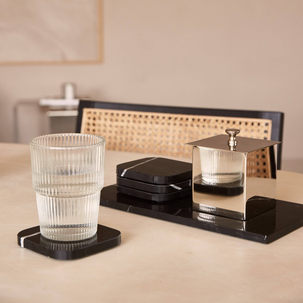 S/4 Black Square Marble Coasters