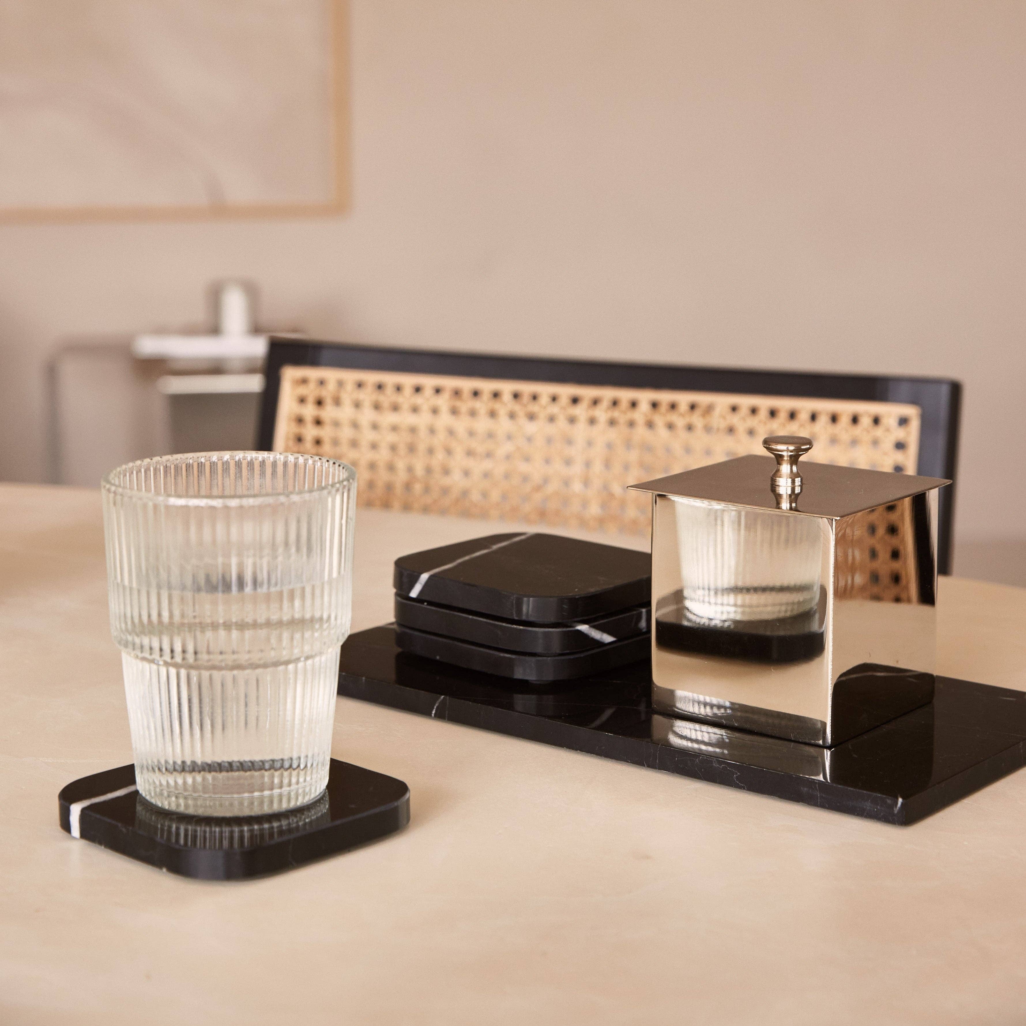 S/4 Black Square Marble Coasters