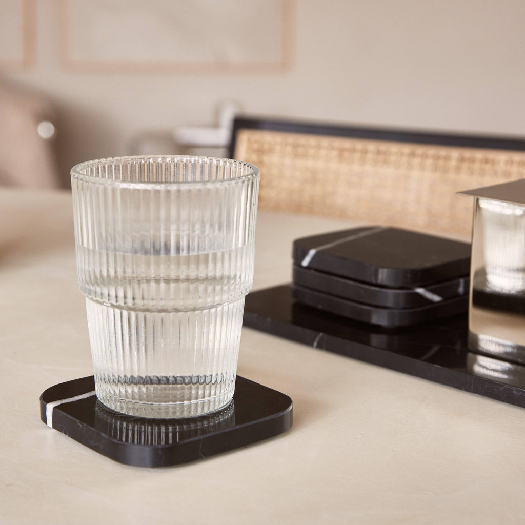 S/4 Black Square Marble Coasters
