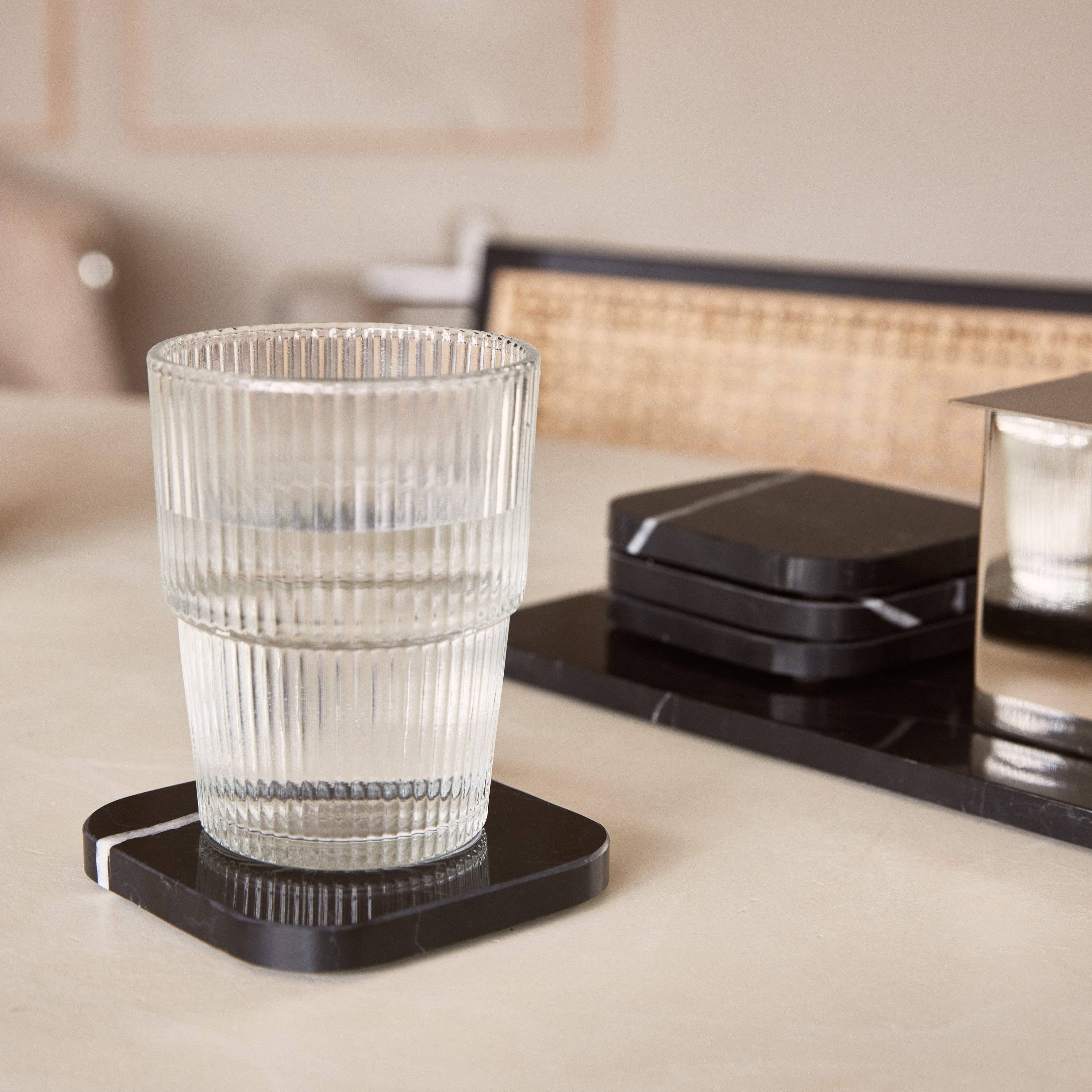 S/4 Black Square Marble Coasters