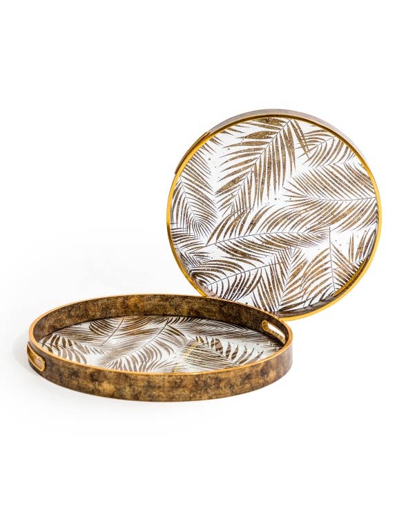 Set of 2 Dark Gold Tropical Leaf Serving Trays