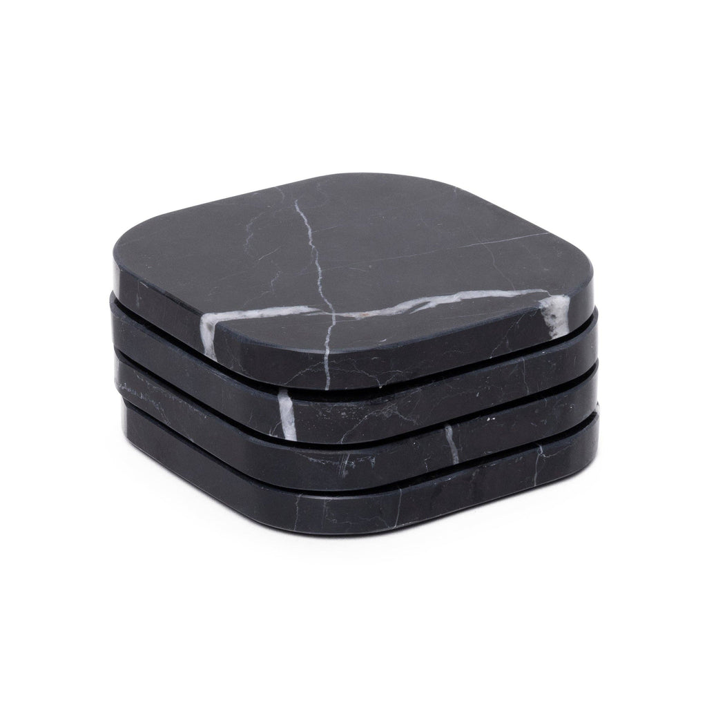 S/4 Black Square Marble Coasters