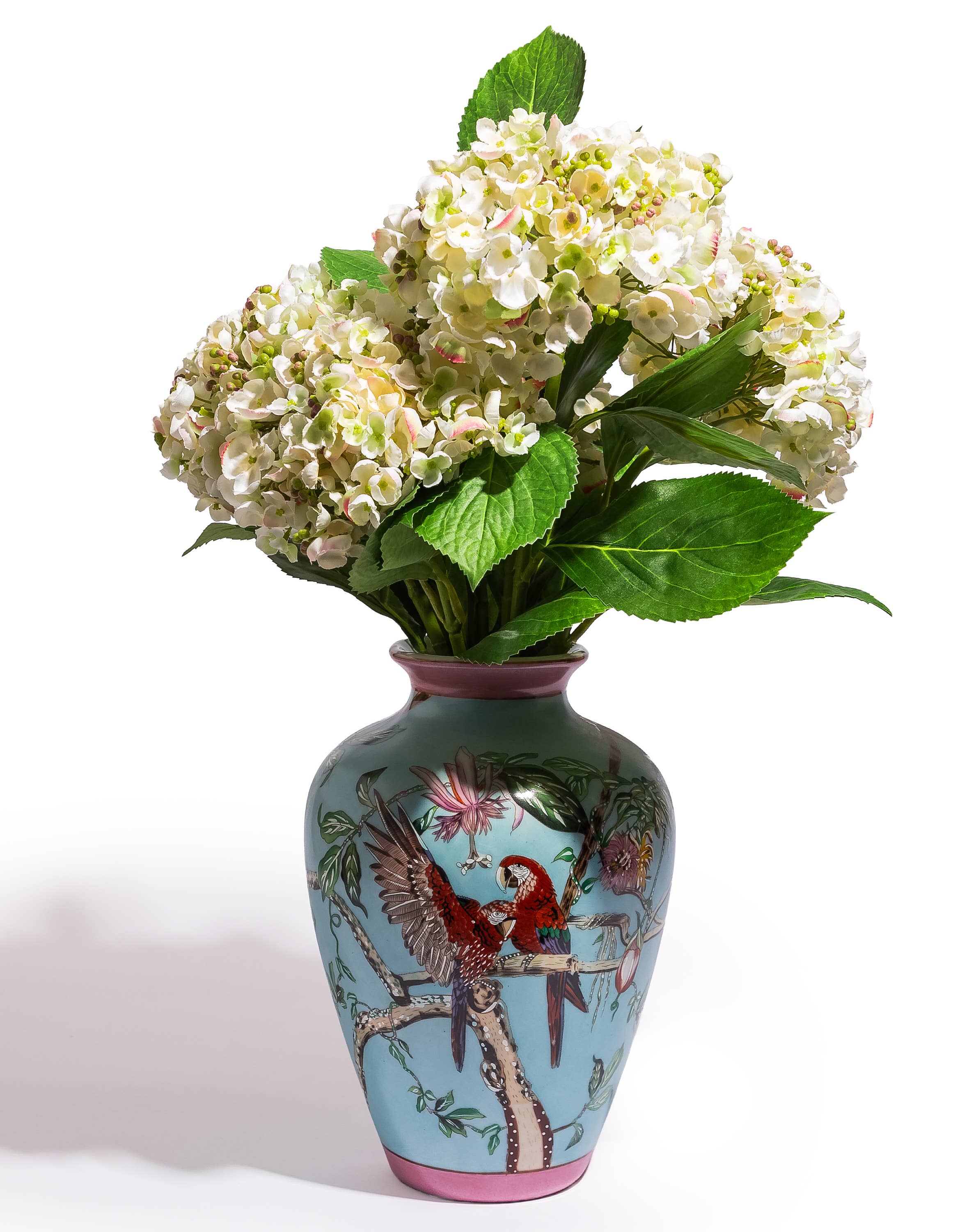 Colourful Parrot & Floral Ceramic Vase