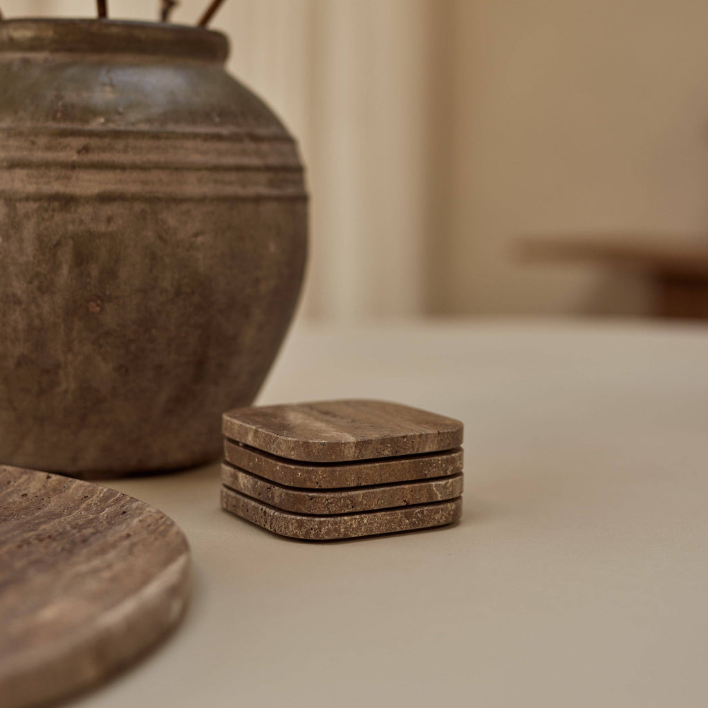 S/4 Titanium Travertine Coasters